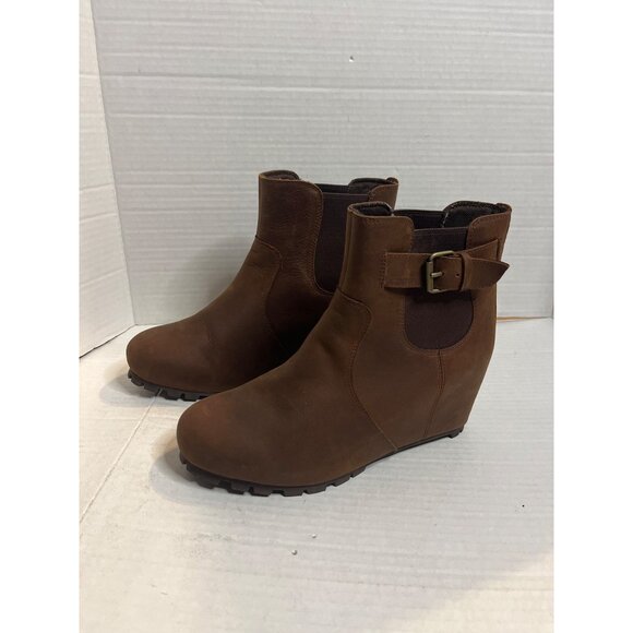 Merrell Womens Brown Leather Chelsea Ankle Boots 8 hidden wedge heel. - Picture 1 of 9